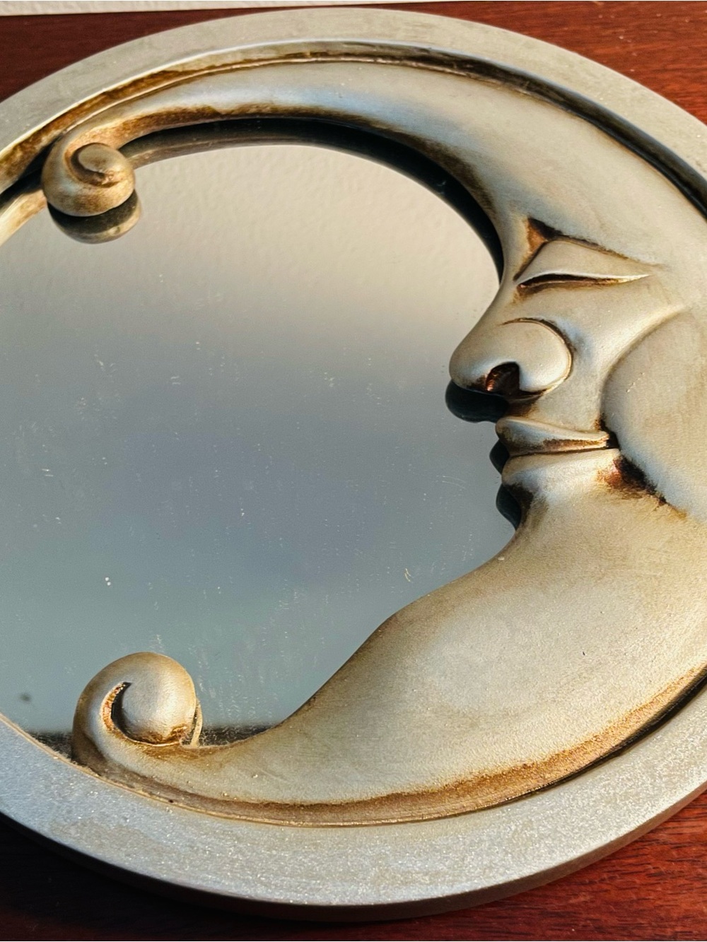 Vintage 90’s- Face moon crescent Mirror-Wall Decor-celestial silver tone mirror